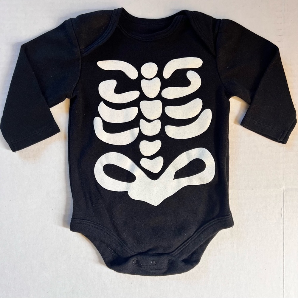 Skeleton Long Sleeve Onesie Infant Sz 3-6 Months Unisex Black Halloween Goth